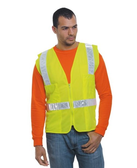 Bayside 3788 Unisex USA-Made ANSI Surveyor's Vest Class 2 – 100% Polyester, 12 Pockets, Zipper | M–5XL