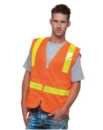 Bayside 3786 Unisex USA-Made ANSI Solid Surveyor's Vest Class 2 – 100% Solid Polyester, 12 Pockets, Zipper | M–4XL