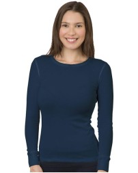 Bayside 3420 Women's USA-Made Thermal Long Sleeve T-Shirt – 5 oz. Poly-Cotton Thermal Tee | XS–2XL