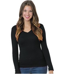 Bayside 3415 Women's USA-Made Deep V-Neck Long Sleeve T-Shirt – 4.2 oz. Combed Ring-Spun Cotton Juniors LS Tee | XS–6XL