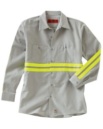 Red Kap SP14E Men's Industrial Enhanced-Visibility Long Sleeve Work Shirt – 4.25 oz. 65/35 Poplin, Non-ANSI EV Trim