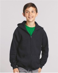 Gildan 18600B Youth Heavy Blend™ Full-Zip Hooded Sweatshirt – 8 oz. 50/50 Cotton/Polyester | MVS Air Spinning | Metal Zipper | 1x1 Rib with Spandex | Youth XS–XL
