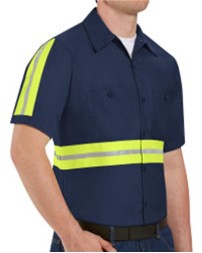 Red Kap SP24E Men's Enhanced Visibility Industrial Work Shirt – 4.25 oz. 65/35 Poplin, Y/S/Y Trim, Short Sleeve
