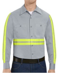 Red Kap SC30ET Men's Tall Enhanced Visibility Long Sleeve Cotton Work Shirt – 6 oz. 100% Cotton, Reflective | Tall