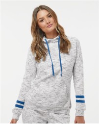 J. America 8674 Women's Mélange Fleece Striped-Sleeve Hooded Sweatshirt – 7.3 oz. Women's Pullover hoodie | S–2XL
