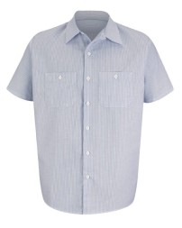 Red Kap SL20 Men's Industrial Stripe Short Sleeve Work Shirt – 4.25 oz. 65/35 Mock Oxford, Touchtex, Yarn-Dyed Stripes