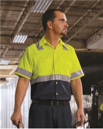 Red Kap SY24 Men's Enhanced Hi-Visibility Short Sleeve Work Shirt – 4.25 oz. 65/35 Ripstop ANSI Class 2 | S–4XL