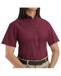 Red Kap SP81 Women's Poplin Dress Shirt – 4.25 oz. 65/35 Poly/Cotton, Wood-Tone Buttons, Box Pleat, Short Sleeve