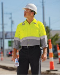 Red Kap SY14 Men's Enhanced Hi-Visibility Long Sleeve Work Shirt – 4.25 oz. 65/35 Ripstop ANSI Class 2 | S–4XL