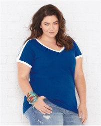 LAT 3832 Women's Curvy Retro Ringer Premium Jersey V-Neck Tee – Women's (Curvy) 5.5 oz./yd² Short-Sleeve T-Shirt | 1 (14/16) – 4 (26/28)