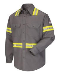 Bulwark SLDT Men's Enhanced Visibility FR Uniform Shirt – EXCEL FR ComforTouch 7 oz. 88/12 | ATPV 8.6 CAT 2 | 360° Reflective