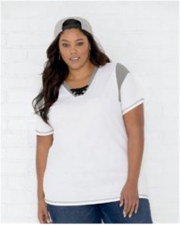 LAT 3833 Women's Curvy Lace Up Fine Jersey Tee – Women's (Curvy) 5.5 oz./yd² Short-Sleeve T-Shirt | 1 (14/16) – 4 (26/28)