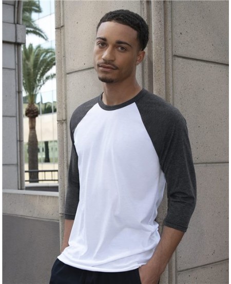 American Apparel BB453US USA-Made 50/50 Raglan Three-Quarter Sleeve Tee – 3.7 oz. 50/50 Cotton/Polyester Slim Fit Tee | XS–XL