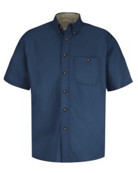 Red Kap SC64 Men's Short Sleeve 100% Cotton Dress Shirt – 6 oz. Twill, Tortoise Shell Buttons, Contrasting Collar