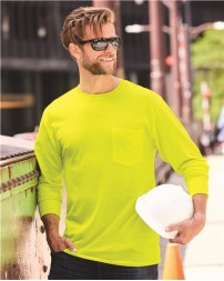 Hanes W120 Workwear Long-Sleeve Pocket T-Shirt – Unisex 5.3 oz. Recycled Poly/Cotton/Rayon Tee | S–4XL