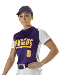 Alleson Athletic 522PDW Women's Two Button Fastpitch Jersey – 100% Pin Dot Mesh Cationic Polyester Raglan Sleeve Softball Jersey | S–2XL