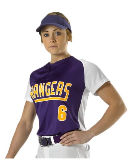 Alleson Athletic 522PDW Women's Two Button Fastpitch Jersey – 100% Pin Dot Mesh Cationic Polyester Raglan Sleeve Softball Jersey | S–2XL