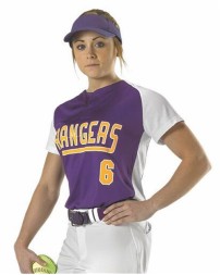 Alleson Athletic 522PDWG Girls' Two Button Fastpitch Jersey – 100% DURA-Light Mesh Cationic Polyester Raglan Sleeve Softball Jersey | Girls XS–XL