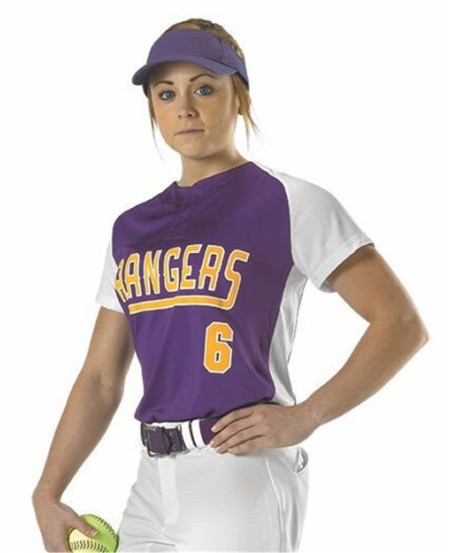 Alleson Athletic 522PDWG Girls' Two Button Fastpitch Jersey – 100% DURA-Light Mesh Cationic Polyester Raglan Sleeve Softball Jersey | Girls XS–XL