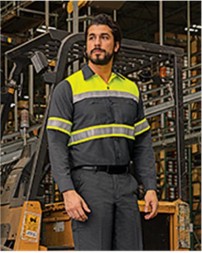 Red Kap SY70T Men's Tall Hi-Visibility Colorblock Ripstop Long Sleeve Work Shirt – ANSI Type O, Class 1 | LT–2XLT