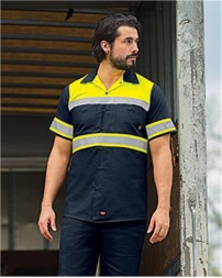 Red Kap SY80T Men's Tall Hi-Visibility Colorblock Ripstop Short Sleeve Work Shirt – ANSI Type O, Class 1 | LT–2XLT