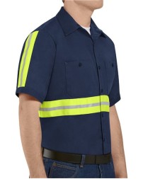 Red Kap SC40ET Men's Tall Enhanced Visibility Short Sleeve Cotton Work Shirt – 6 oz. 100% Cotton, Reflective | Tall