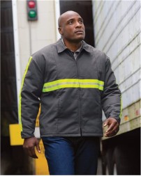 Red Kap JT50EN Men's Enhanced Visibility Perma-Lined Panel Jacket – 7.25 oz. Twill, Reflective Tape, Hip Length
