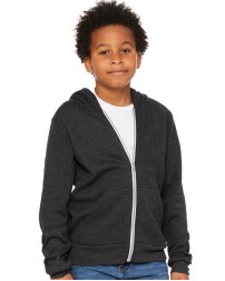 BELLA + CANVAS 3739Y Youth Sponge Fleece Full-Zip Hoodie Sweatshirt – 7 oz. 52/48 Airlume Cotton/Poly Fleece Youth Full-Zip Hoodie | S–L