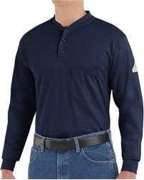 Bulwark SEL2T Men's Tall FR Tagless Long Sleeve Henley Shirt – EXCEL FR 7.25 oz. 100% Cotton Interlock | ATPV 9.6 CAT 2 Tall