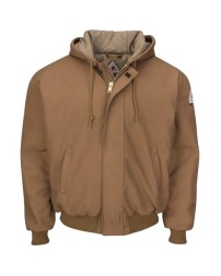 Bulwark JLH6 Men's Insulated Brown Duck Hooded Jacket – 13 oz. 100% Cotton FR Duck Shell with Quilted Insulation | Knit Trim