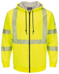 Bulwark SMZ4HVT Men's Tall Hi-Vis Zip-Front FR Hoodie with Waffle Lining – 10.5 oz. Modacrylic + Waffle | ATPV 35 CAT 3 Tall