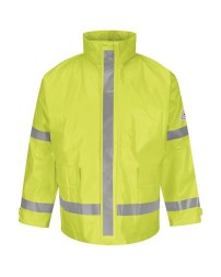 Bulwark JXN6 Men's Hi-Visibility FR Rain Jacket – 13 oz. PVC/Modacrylic Knit | ATPV 8.5 cal/cm² CAT 2 | ANSI Class 2