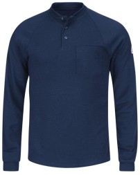 Bulwark SML2 Men's CoolTouch® 2 FR Long Sleeve Henley Shirt – 6.5 oz. Swiss Pique 45/35/20 Modacrylic/Lyocell/Aramid | EBT 8.2 CAT 2