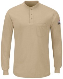 Bulwark SML8T Men's Tall Lightweight FR Long Sleeve Henley Shirt – 5 oz. 70/30 Modacrylic/Tencel™ | EBT 4.8 CAT 1 Tall