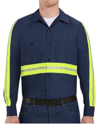 Red Kap SP14ET Men's Tall Industrial Enhanced-Visibility Long Sleeve Shirt – 4.25 oz. Poplin, Y/S/Y Trim | Tall