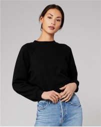 BELLA CANVAS 7505 Women's Crop Raglan Fleece Crewneck Sweatshirt – 8 oz. 52/48 Airlume Cotton/Poly Mid-Length Raglan Fleece Crewneck