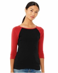 BELLA + CANVAS 2000 Women's 1X1 Baby Rib Raglan Three-Quarter Sleeve Tee – 5.8 oz. 100% Airlume Cotton 1x1 Rib Contrast Raglan Tee | S–2XL